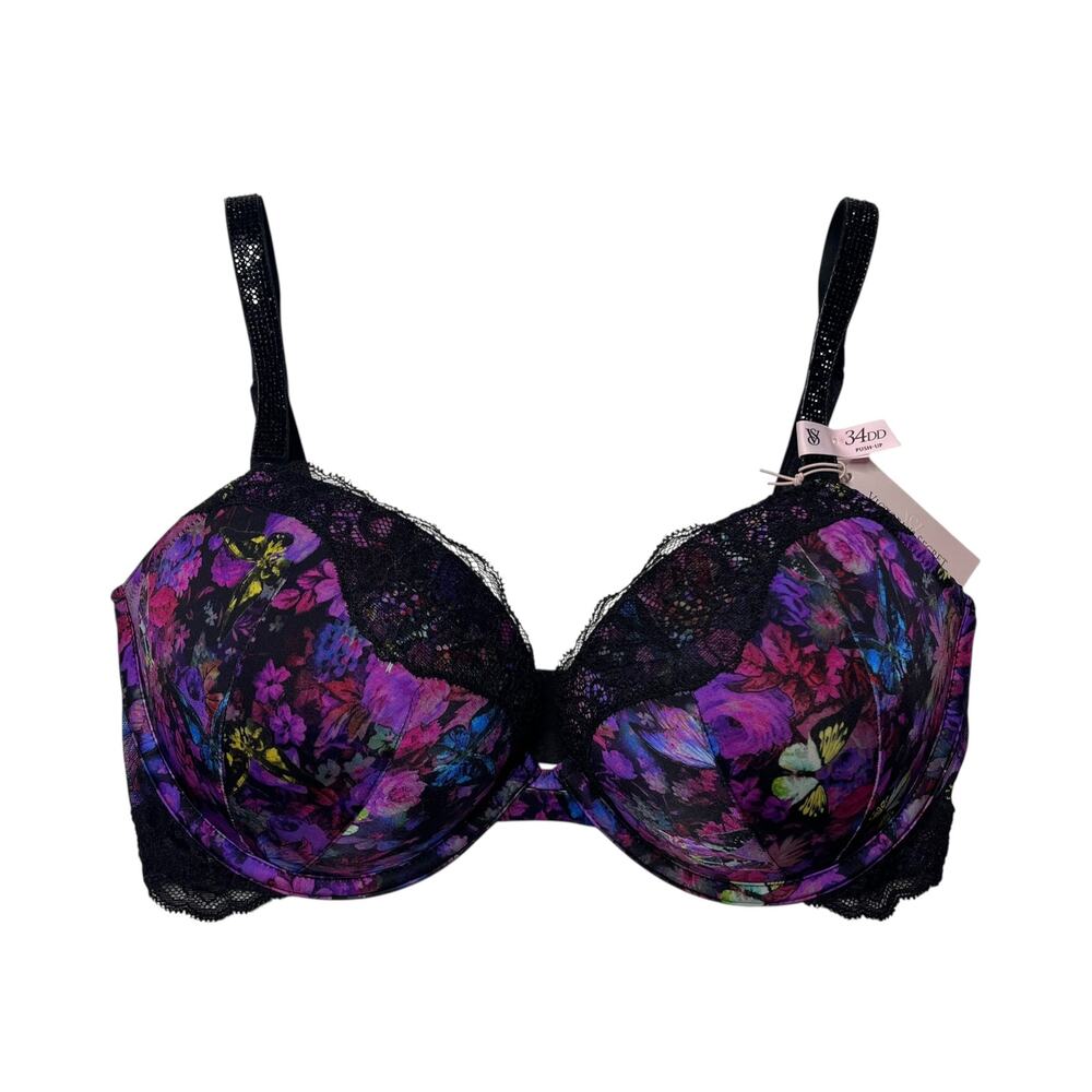 Victoria's Secret Shine Strap Push-Up Bra Moody Floral Size 34DD